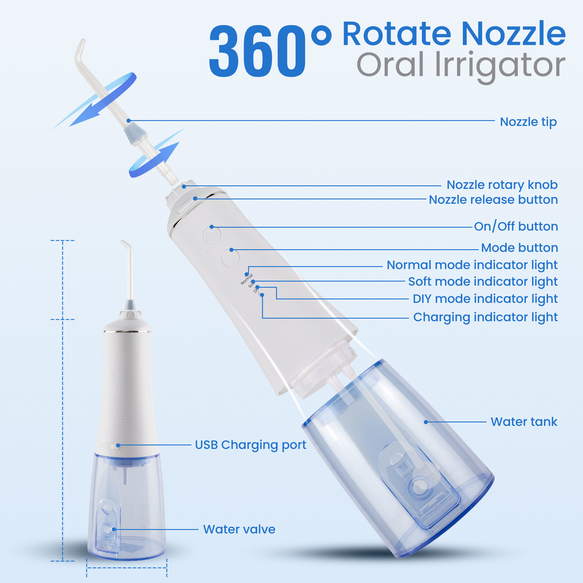 CE Oral Care Smart DIY Water Flosser OEM Rechargeable 350ml Tank