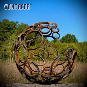 Quality Circular Splicing Spherical Corten Steel Sculpture 120cm For Garden wholesale