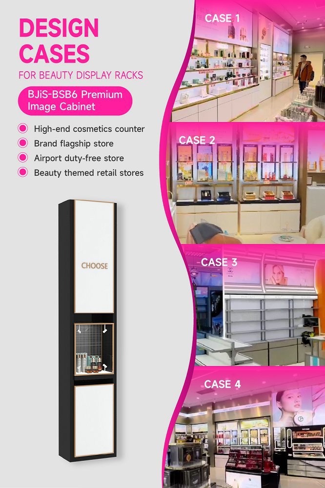 BJiS-BSB6 3mm Porcelain Letters Skincare Display Cabinet with Multiple Viewing Angles for Luxury Shops