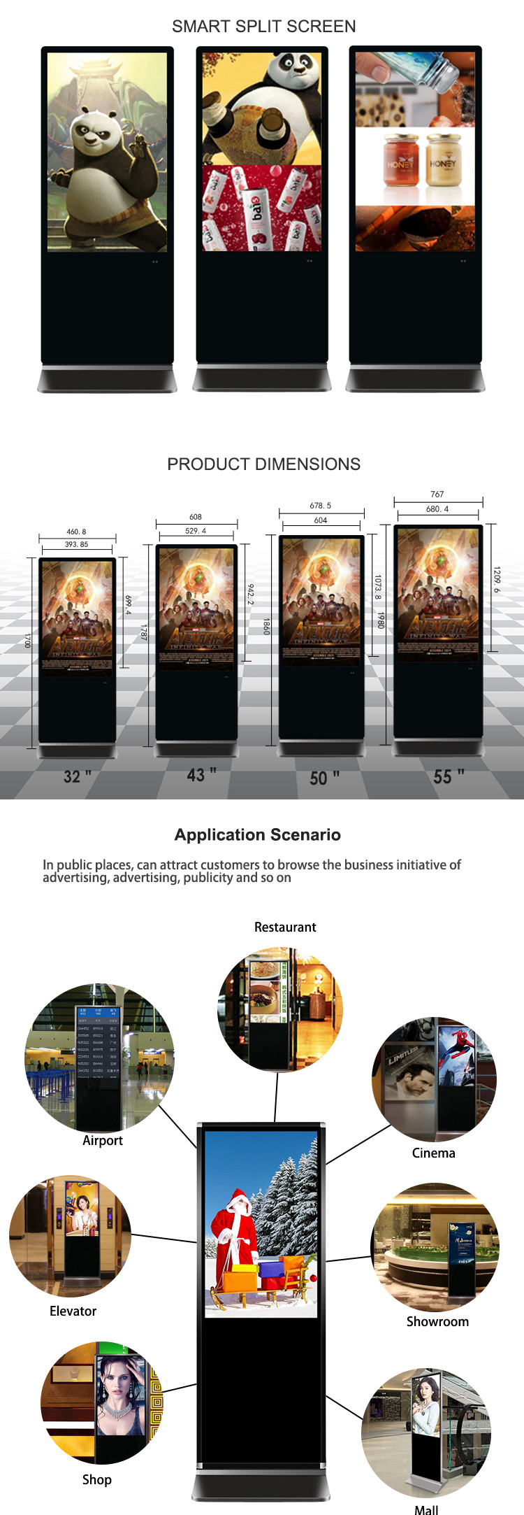 32 Inch LCD Advertising Displays High Brightness Floor Standing Digital Signage