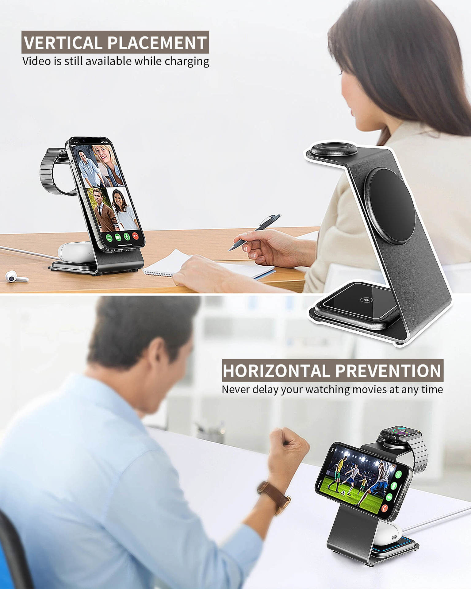 Wireless Aluminum Alloy Charging Stand 15W PD/QC Compatible with iPhone/Samsung/Other Qi Devices