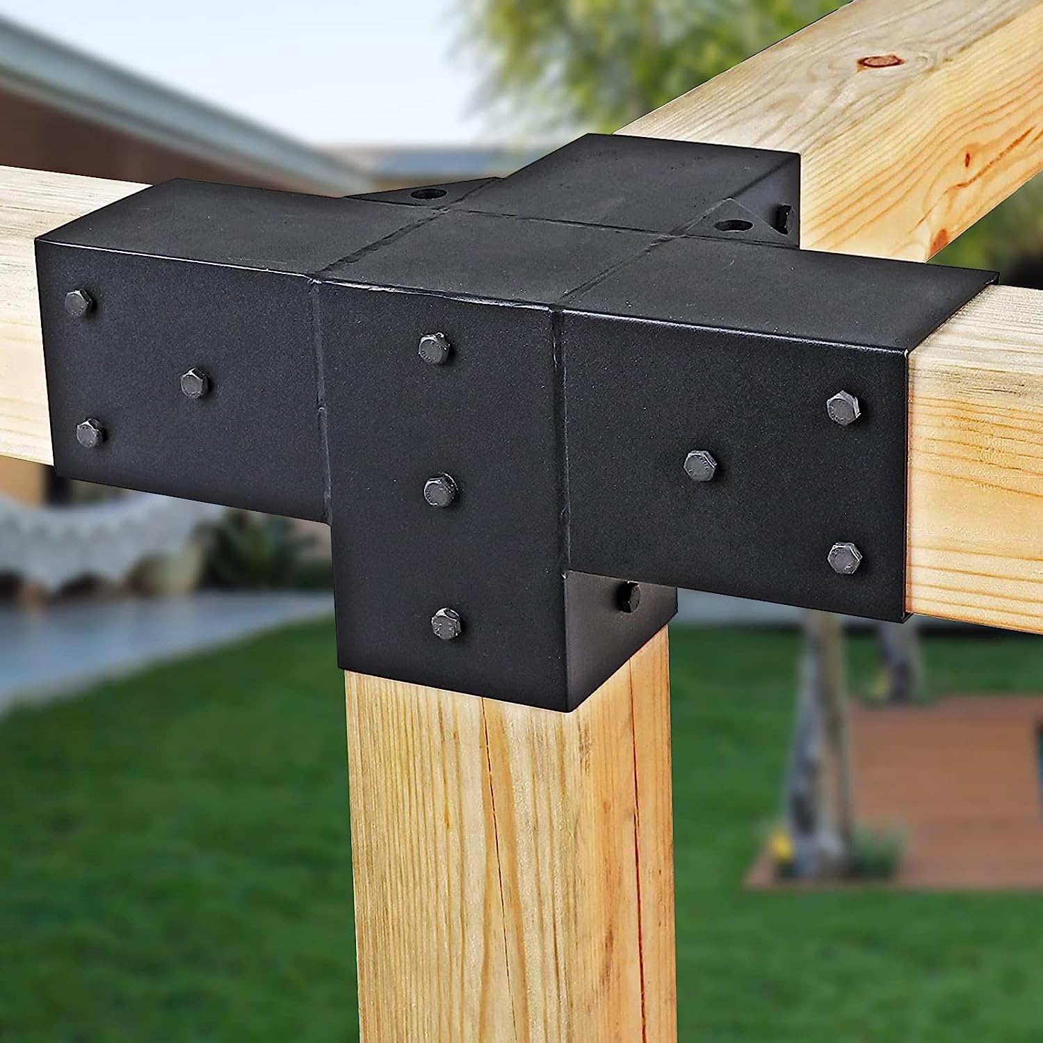 Black Modular Pergola/Gazebo Kits Steel Q235B 3-way Corner Bracket with Anchors Base