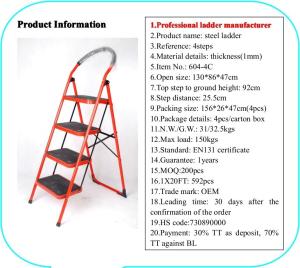 Quality Red 1.3m Foldable Non Slip 4 Step Steel Ladder wholesale