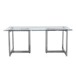 Qiancheng Stainless Steel Glass Top Dining Table 70x36x30inch No Folded