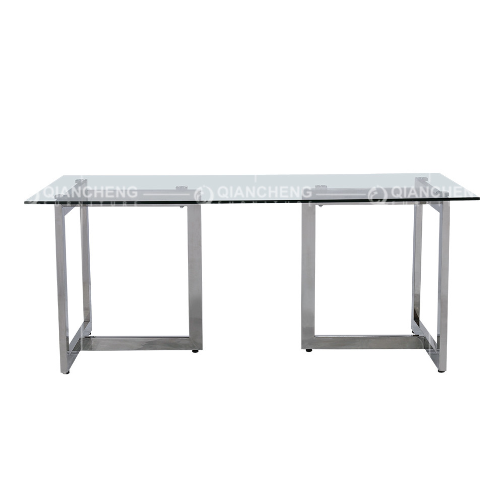 Qiancheng Stainless Steel Glass Top Dining Table 70x36x30inch No Folded