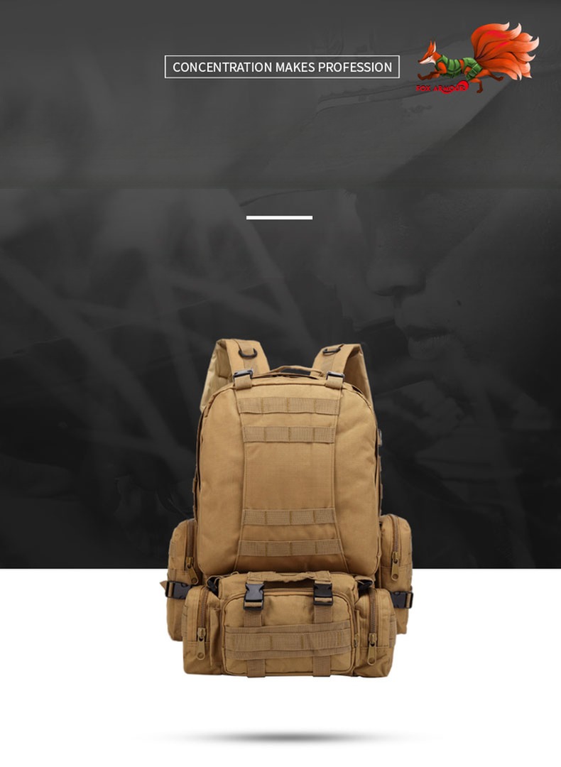 55L 600D Oxford Fabric Waterproof Backpack with Removable Smaller Accessories Bags