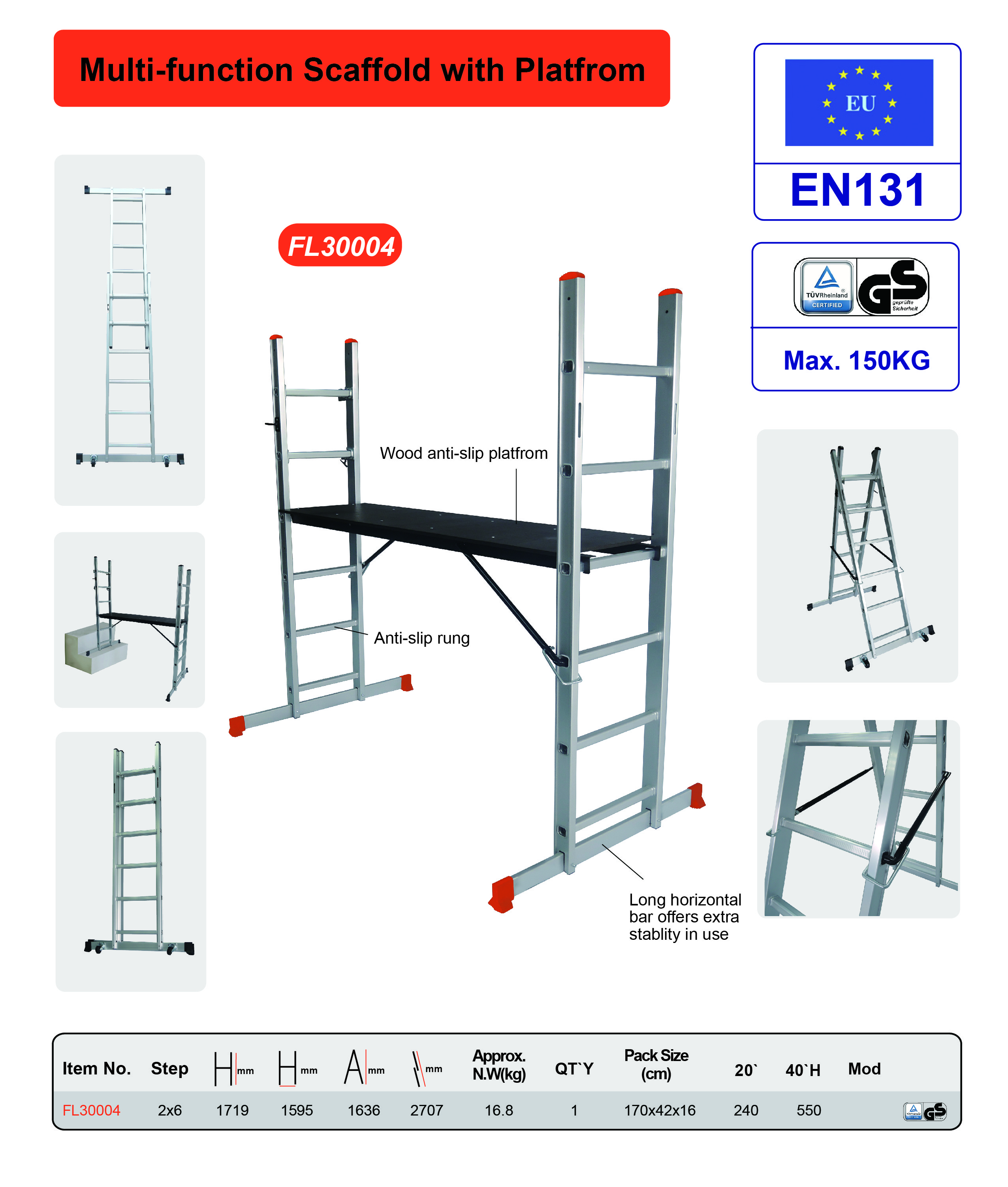 Convenient Aluminum Scaffold Tower 2x6 Aluminium Scaffolding Ladder