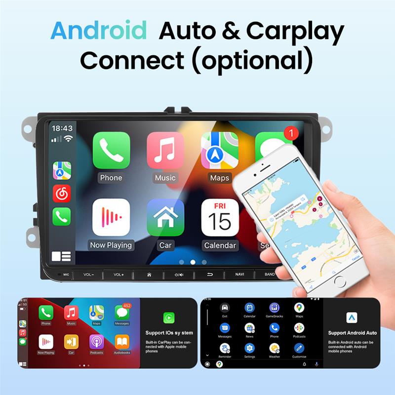 VW Volkswagen Golf Polo Tiguan Passat Skoda Octavia Carplay Auto with GPS and 1024*600 Resolution