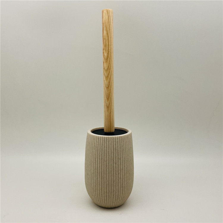 Beige Vertical Stripe Polyresin Bathroom Accessories Round Bathroom Tumbler Holder