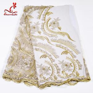 Quality Heavy Tulle Beaded Embroidered Lace Fabric For Bridal Dress Azo Free Dyeing wholesale