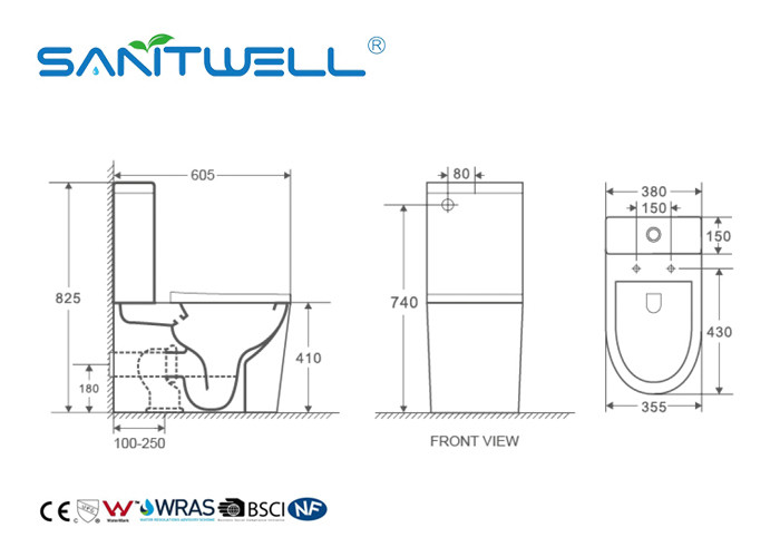 Two Piece Rimless Close Coupled Toilet For Bathroom With European Style