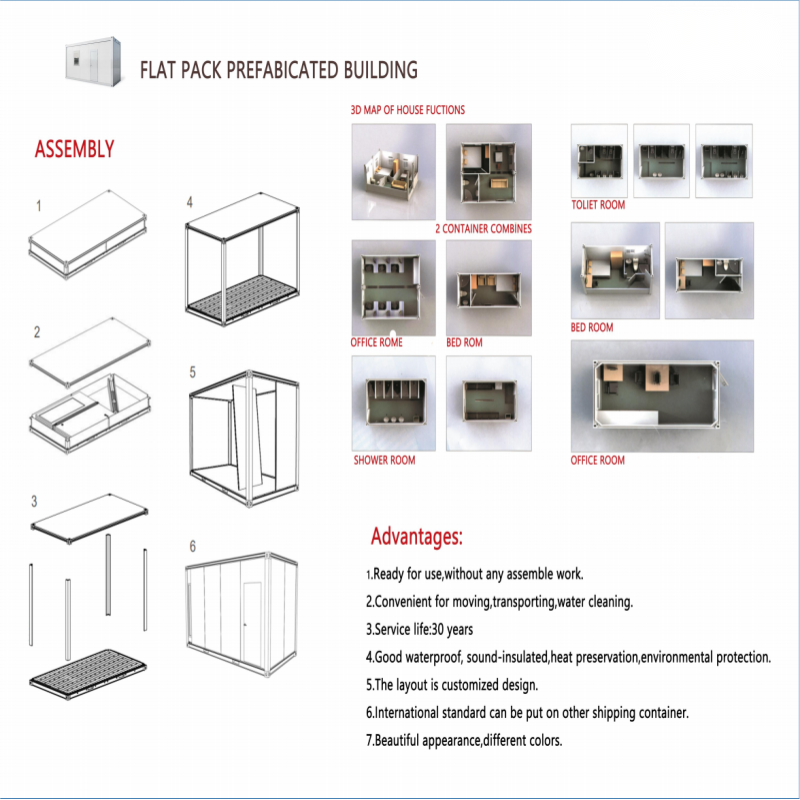 Graphic Modern Tiny Detachable Flat Pack Container House With Bathroom And Kitchen
