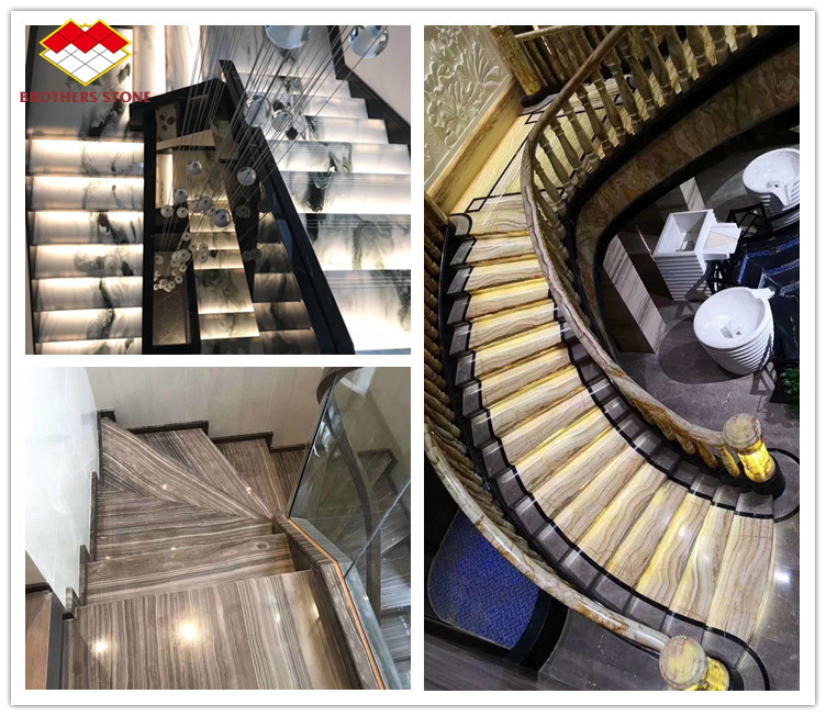 ODM/OEM 18mm Thickness European Design White Grey Grains Marble Carved Stair Treads and Risers