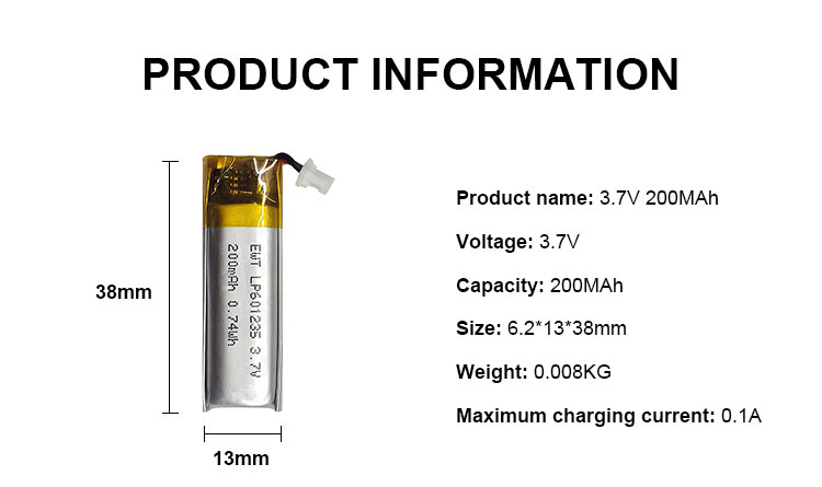 601235 Lithium Polymer Battery 300mAh 400mAh 3.7V 200mAh LiPo Battery