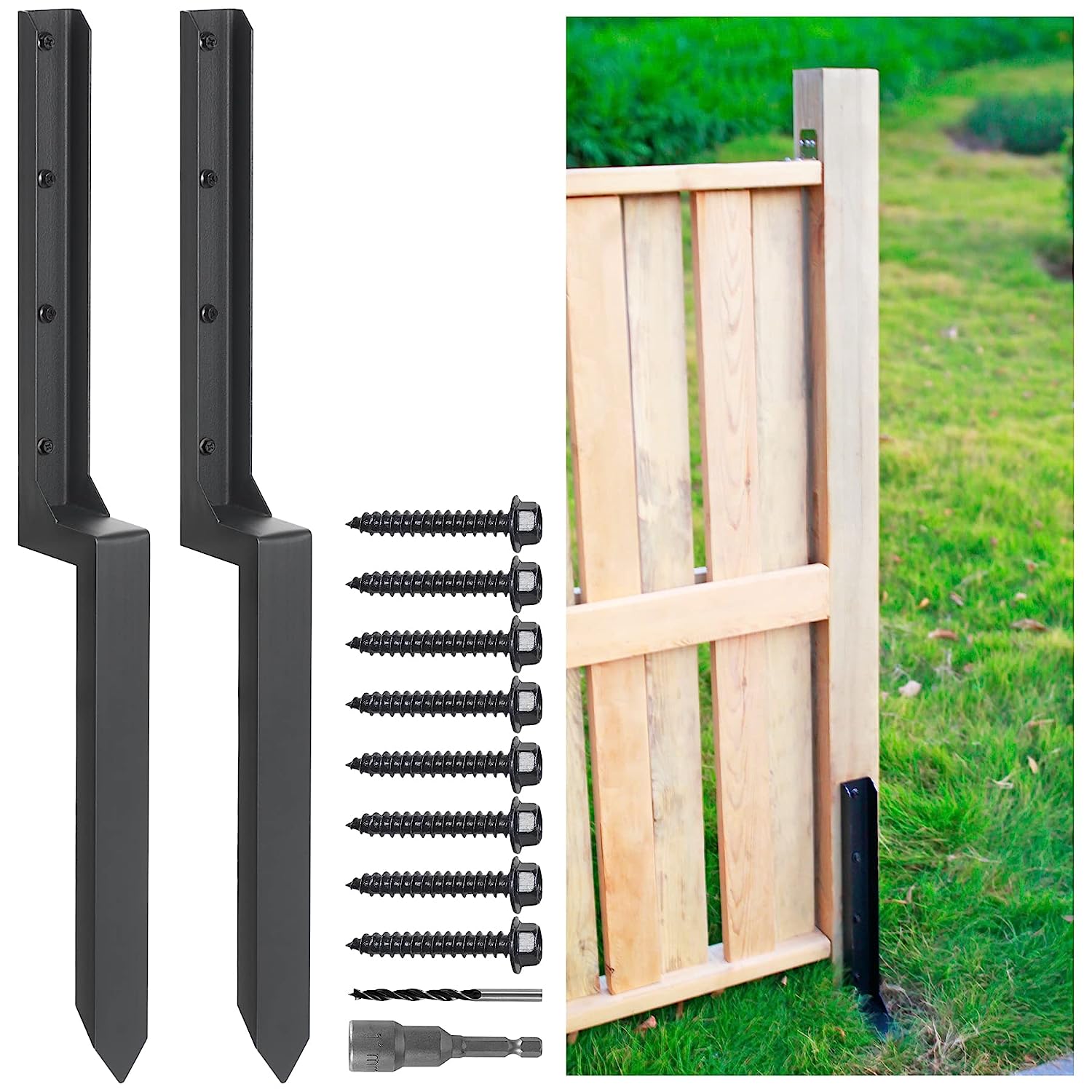 2mm Thick Steel Fence Post Repair Anchor for Repairing Tilted/Broken Wood Fence Post