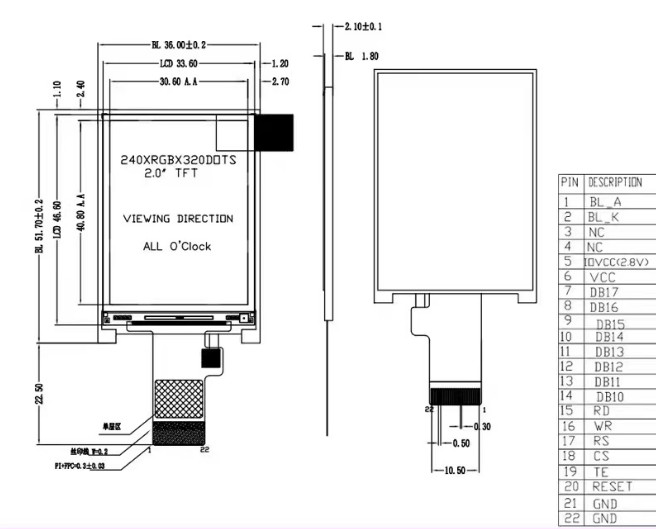 2.0 Inch TFT LCD Panel Small LCD monitor small size 240RGBx320