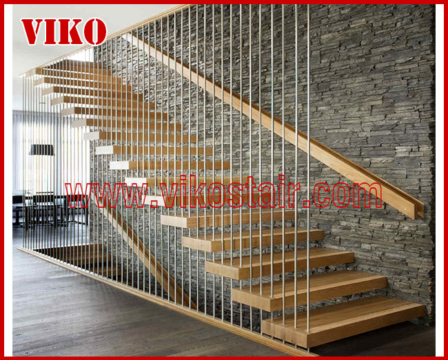 Floating Staircase VK37S Floating Stairs,Beech Tread,Carbon Steel Stringer,Stainless Steel,Power Coated,Wooden Box,304 S