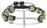 Shamballa Bracelet, Crystal Pave Alloy Beads, Silver Plated Brass Cross