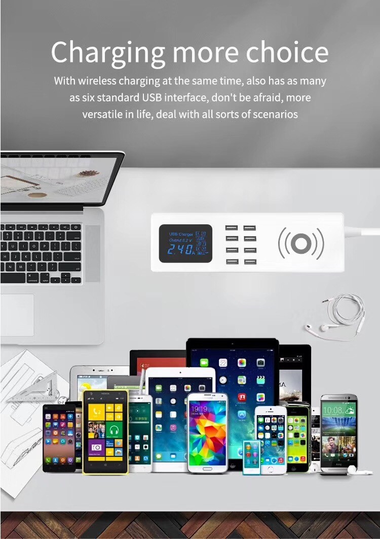 WIRELESS CHARGING USB SOCKET Qi Wireless Charger Charging Pad Universal USB Charger 8 Ports USB Socket for Smart Phone
