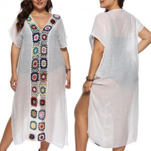 Quality Women white see-through beach kimono style maxi dress with flower print wholesale