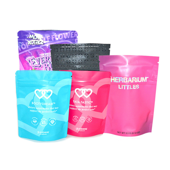 Custom Candy Holographic Laser Hologram Cannaburst Plastic Zipper Stand Up Pouch