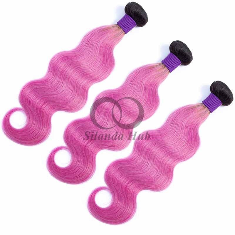 #T1B/Pink Body Wave Remy Human Hair Bundles Sew In Weave Bundles Brazilian Bundle Deals