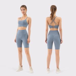 Quality V Shaped Yoga Set Clothes tummy control Breathable 2 Piece Shorts And Crop Top wholesale
