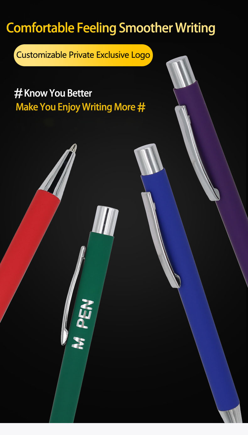 Classy Soft Coating Metal Ball Pen 1.0mm Tip Clip Ballpoint Pen Customized Logo