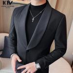 end Business Formal Dress Suit Blazer Jacket in Black Leather Fabric for Men's
