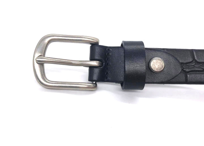 Women's Skinny Alligator Embossed Leather Casual Dress Belt With Antique Silver Buckle Style