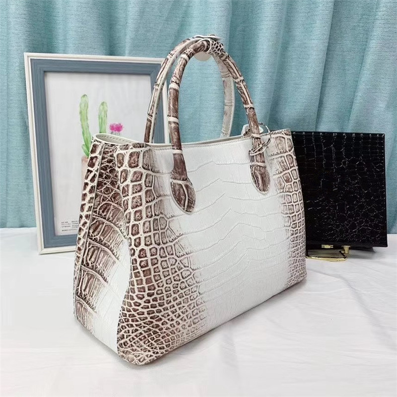 Genuine Alligator Leather OL Lady working Purse Authentic Crocodile Belly Skin Women's Handbag Female Large Shoulder Bag