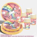 Unicorn Party Dinnerware Plates Cup Supplies Baby Shower Disposable Tableware