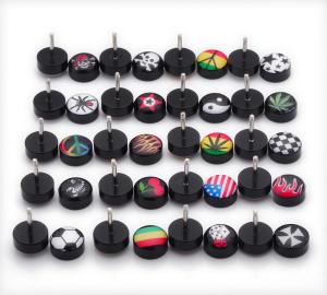 Quality Free Shipping Fake Ear Plugs Studs Earrings For Logo Print Anti-allergic Piercing Jewelry wholesale