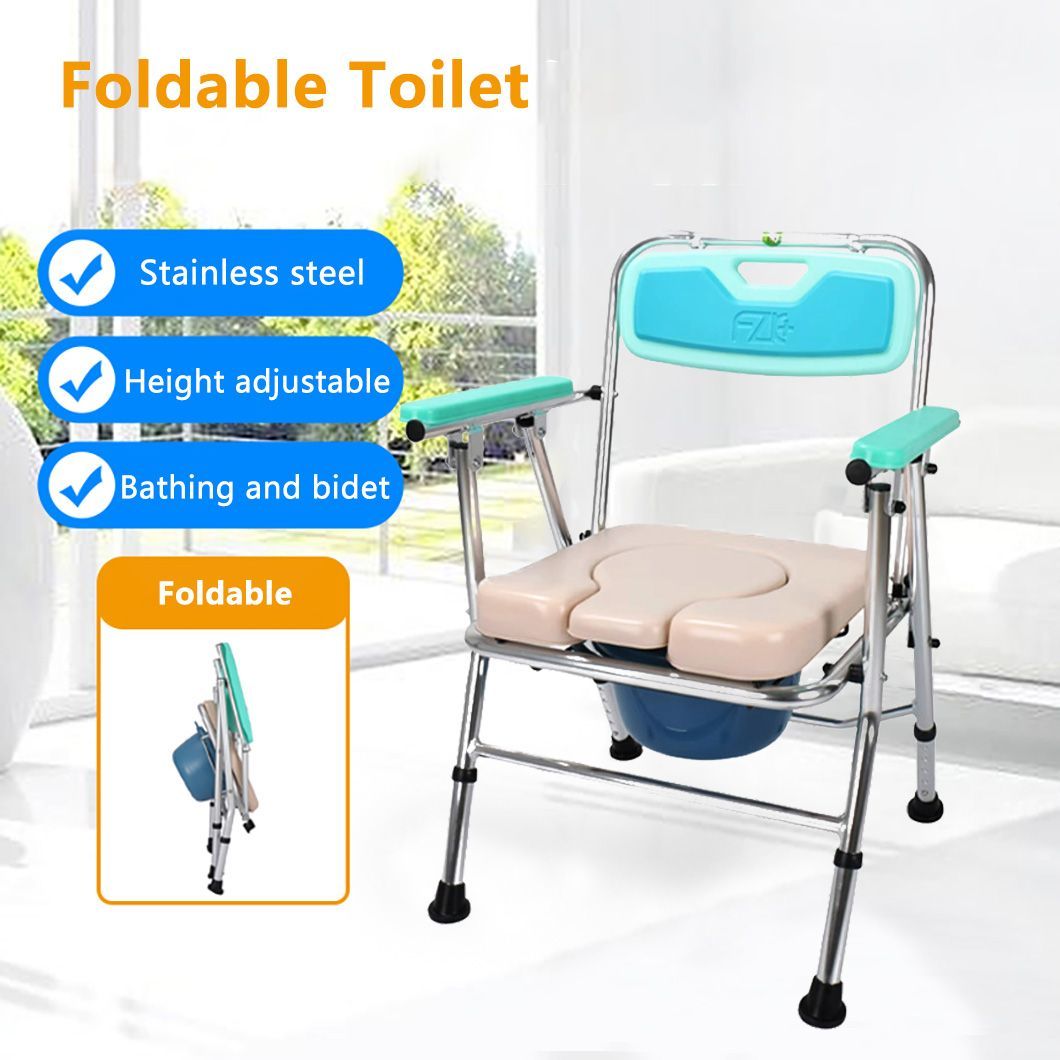 Clinic Hospital Patients Commode Medical Bathing Chair Foldable Aluminum Disabled Toilet Chair