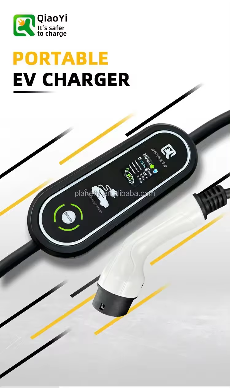 16A Output Current Type 2 EV Charger with LED Display for 3.5kW Electric Vehicle Level 2 Charging at 220V Input Voltage