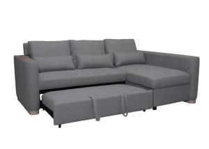 Gray Color Functional Sofa Bed Spring Imitated Linen Wooden Grain Legs