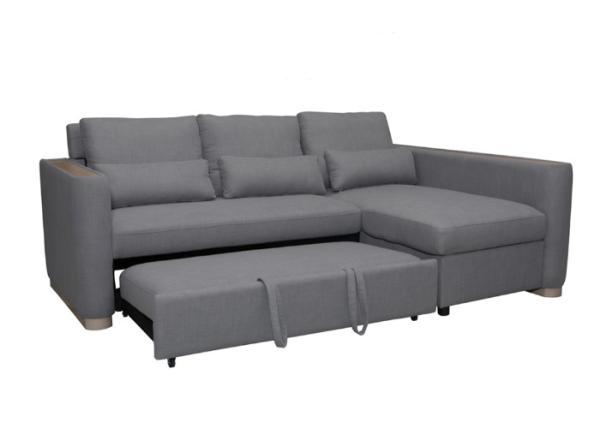 Cheap Gray Color Functional Sofa Bed Spring Imitated Linen Wooden Grain Legs for sale