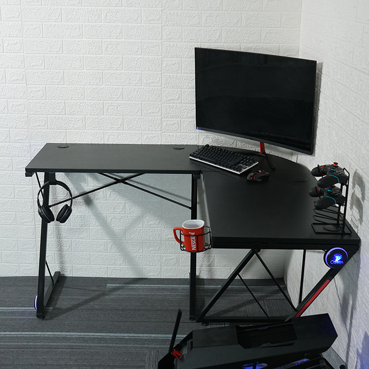 Workspace Home Office L-shaped Computer Gaming Table with Round Corner Monitor Stand
