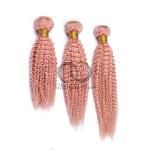 Pink Kinky Curly Remy Human Hair Bundles Sew In Weave Bundles Brazilian Bundle