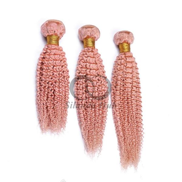 Pink Kinky Curly Remy Human Hair Bundles Sew In Weave Bundles Brazilian Bundle