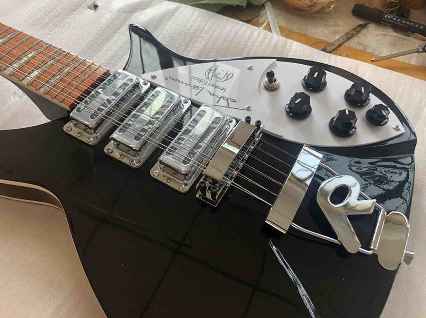 Body Celluloid Back Side 12 Strings Ricken 325 Electric Guitar BlackMahogany Body Rosewood Fingerboard Accept Customized