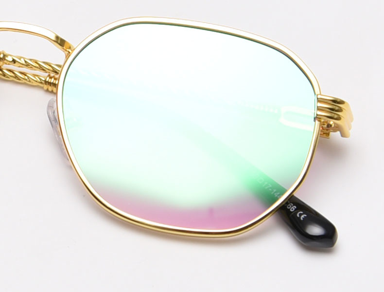 Men Women Polygon Frame Sunglasses Reflective Personality Small Frame Plain Lens Glasses