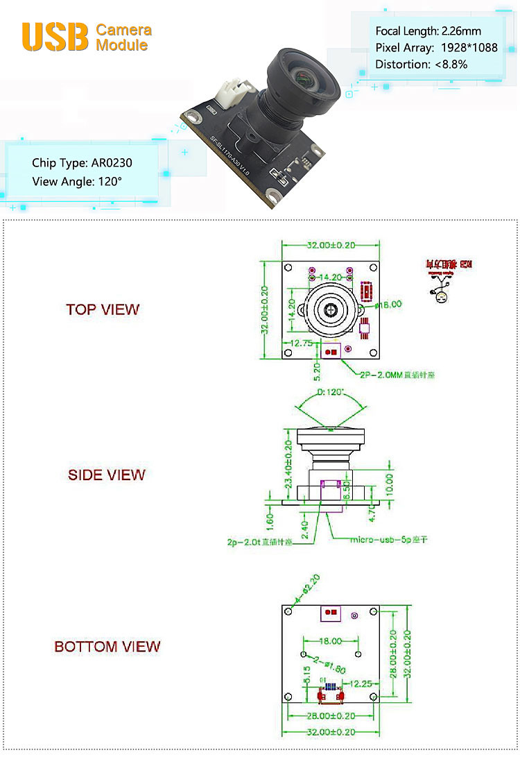 2MP AR0230 Anti-fog Anti-moisture Refrigerator Camera Module USB