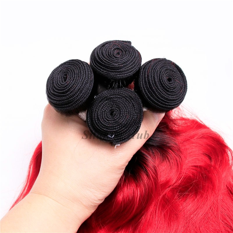 #T1B/Red Natural Wave Remy Human Hair Bundles Sew In Weave Bundles Brazilian Bundle Deals
