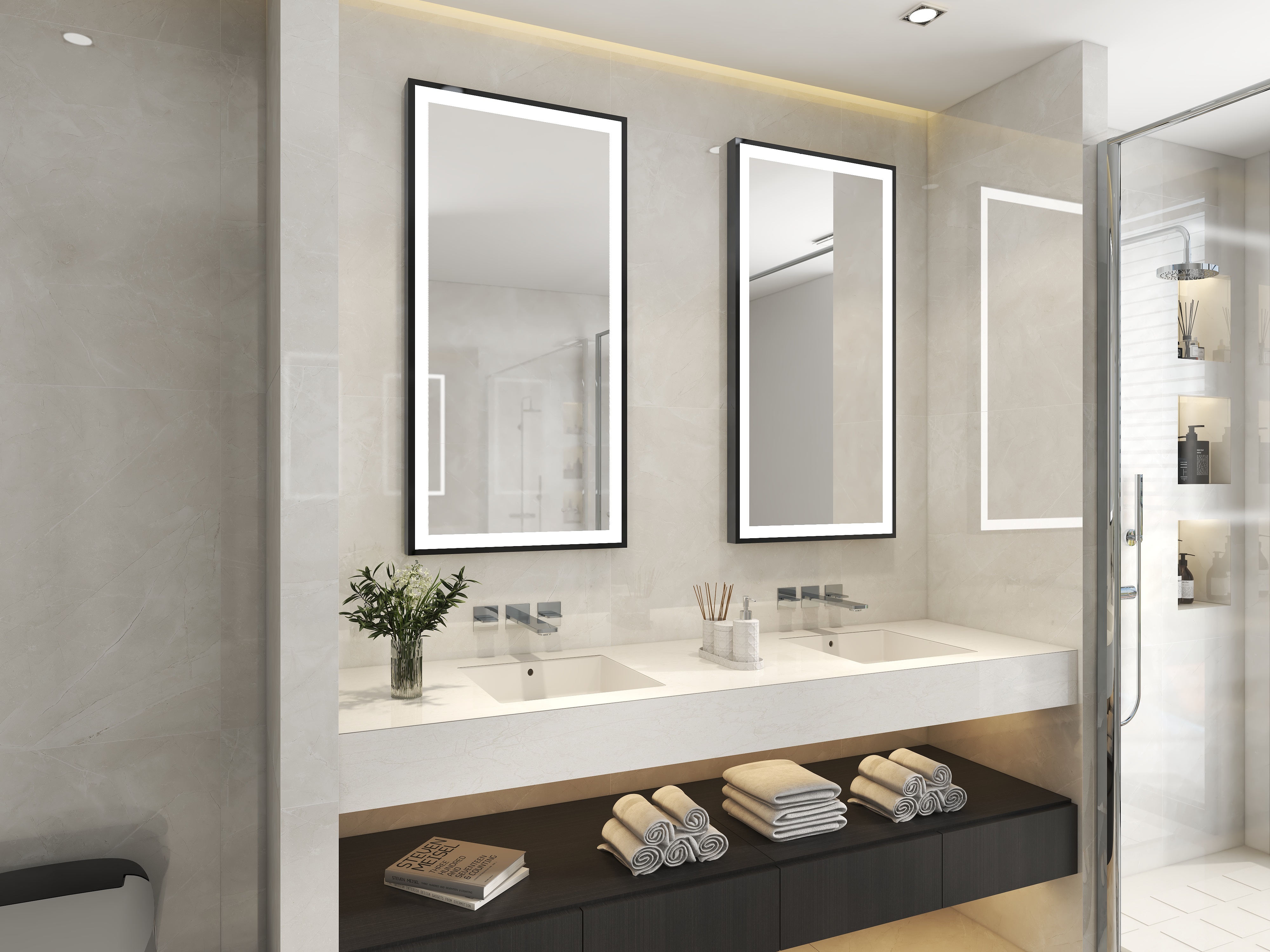 ETL CETL CE RoHS Certified Smart Bathroom Mirror with Bluetooth and Anti-Fog Features