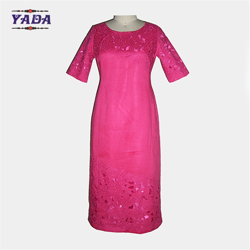 Newest designer embroidery rose half sleeve large size girls one piece dress party woman apparel