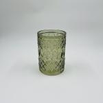Glass Bathroom Accessories Set Green Color Round Shape Diamond Pattern Soap