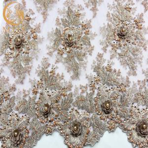 Quality Beaded Wedding Dress Lace Fabric 135cm Width Handmade Embroidery 1 Yard wholesale