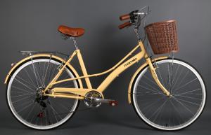 Quality Hi-ten steel 26 inch OL elegant retro city bike for lady with Shimano 7 speed with basket wholesale