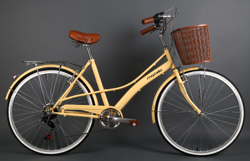 Hi-ten steel black 26 inch OL elegant city bike for lady with Shimano 7 speed with basket